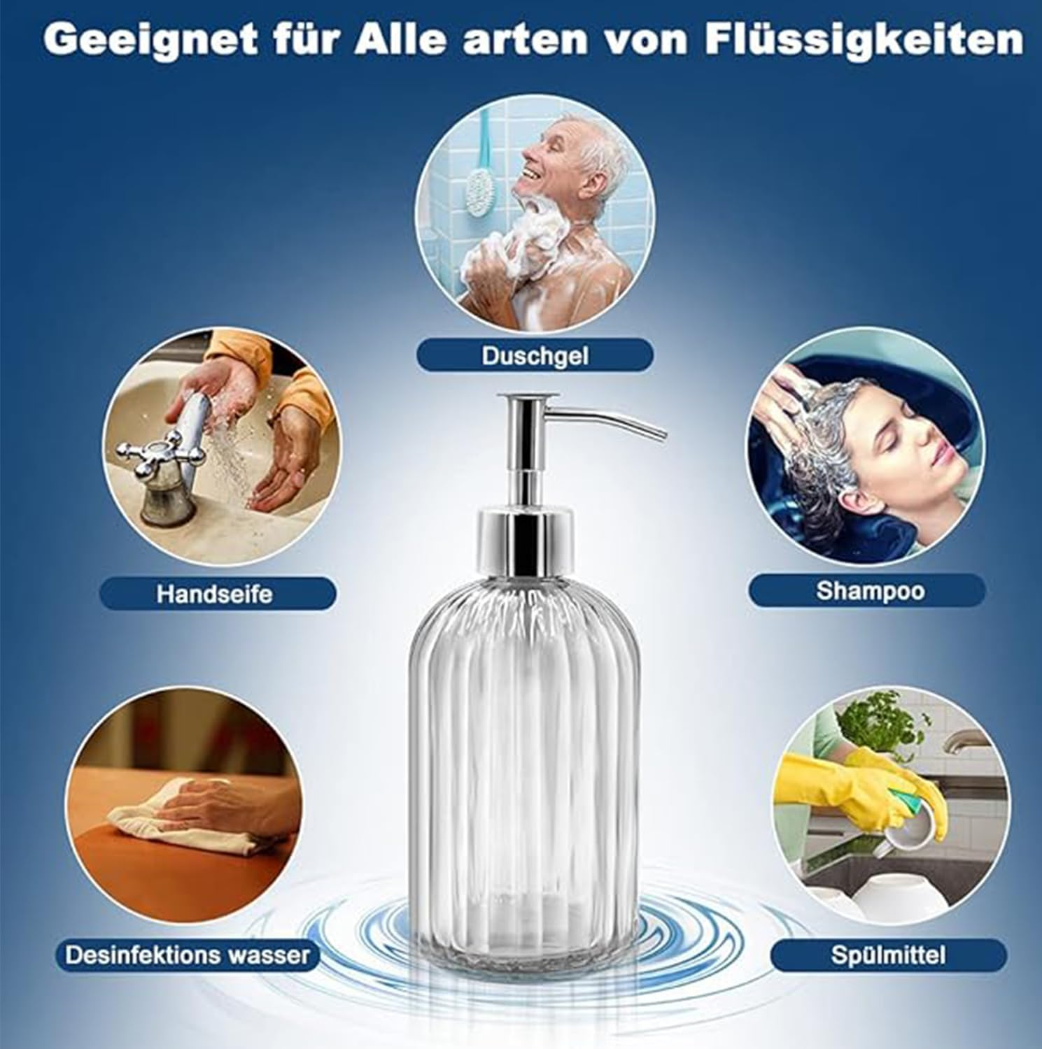 Clear Glass Soap Dispenser (2 Pack 400ML) Refillable Hand Soap Dispenser Vertical - Stripe Bathroom & Kitchen Dispensing Containers (Yellow) image number 6