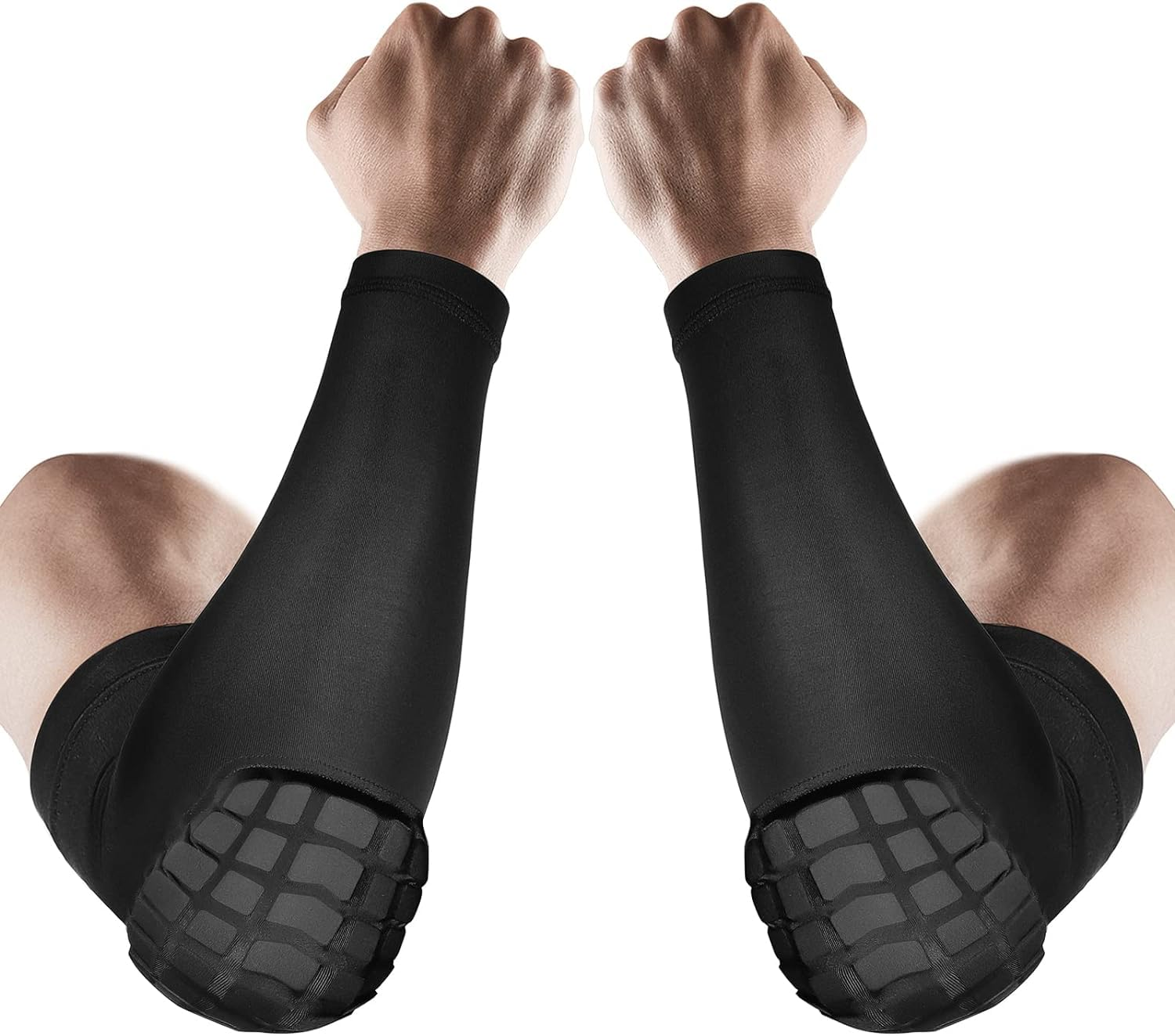 2 Pcs Shield Shape Crash Proof Elbow Pads Arm Sleeve Compression Shin Pads Brace Protector Gear for Volleyball, Basketball, Football & All Contact Sports, (1 Pair) (Black, Large) image number 3
