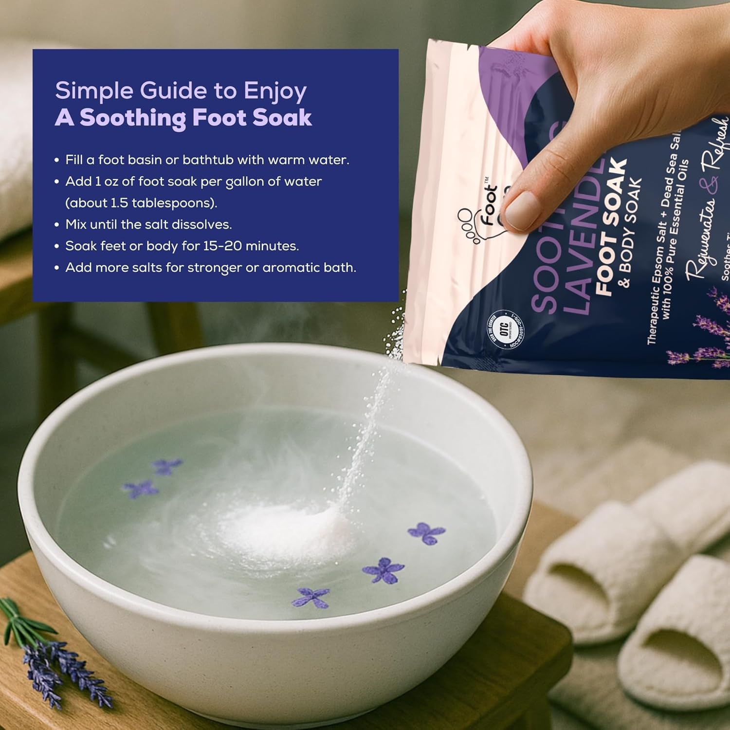 FOOT CURE Soothing Lavender Soak with Epsom Salt, Made in USA, Soak Soothes Sore Tired Feet, Athletes , Stubborn Odor, Softens Calluses & Helps Treat Toenail, 16 Oz,2 Pack image number 5