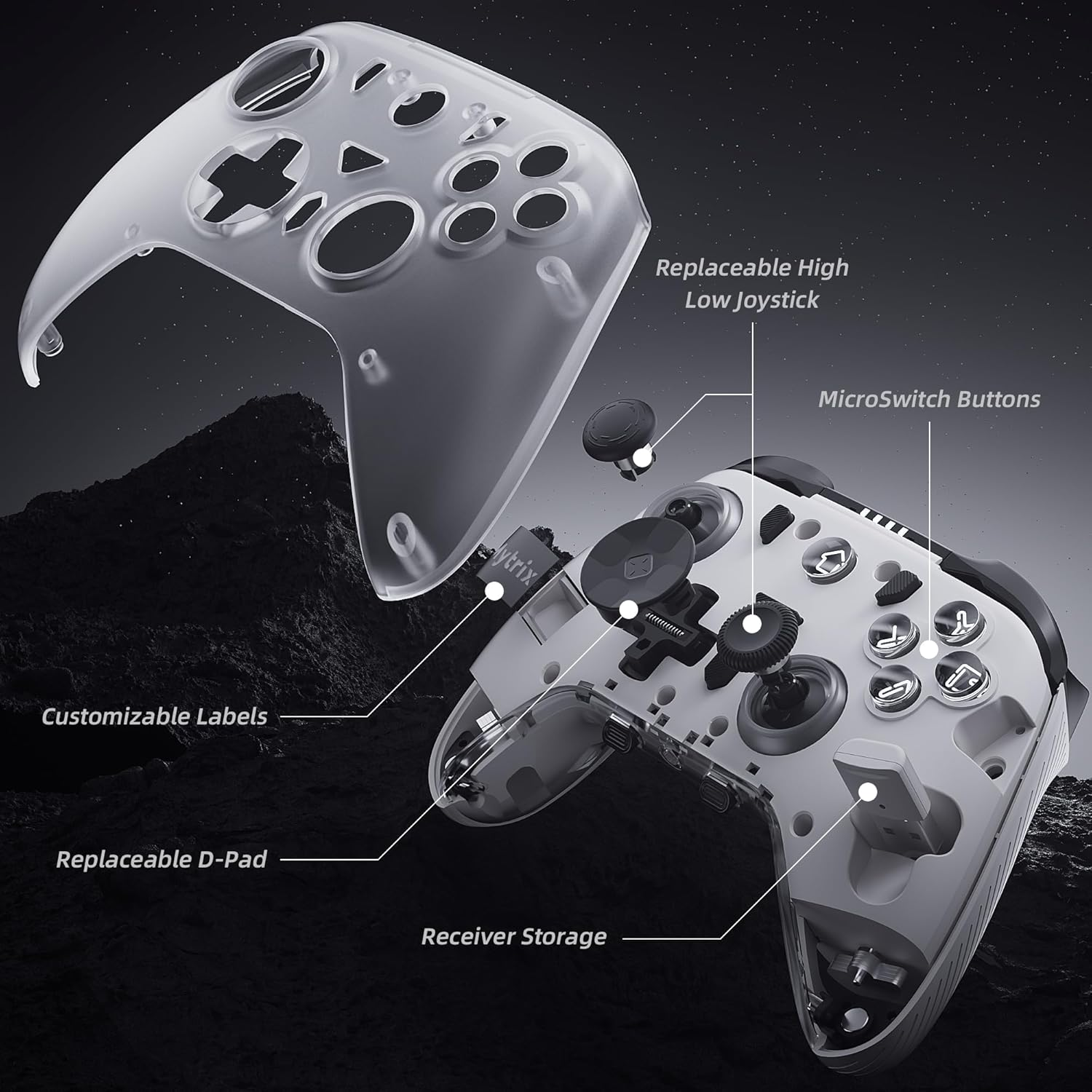 Mytrix Pro PC Controller with Charing Dock, Wireless Bluetooth 2.4G Wired Multi-Platform Controllers Hall Effect Joysticks Hall/Micro 2-In-1 Triggers, 1000Hz Report Rate 4 Macro Keys ABXY Microswitch