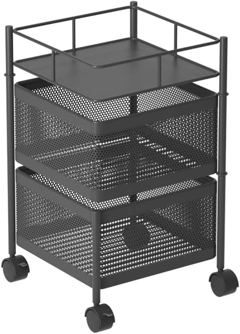 SOGA 2 Tier Steel Square Rotating Kitchen Cart Multi-Functional Shelves Portable Storage Organizer with Wheels image number 4