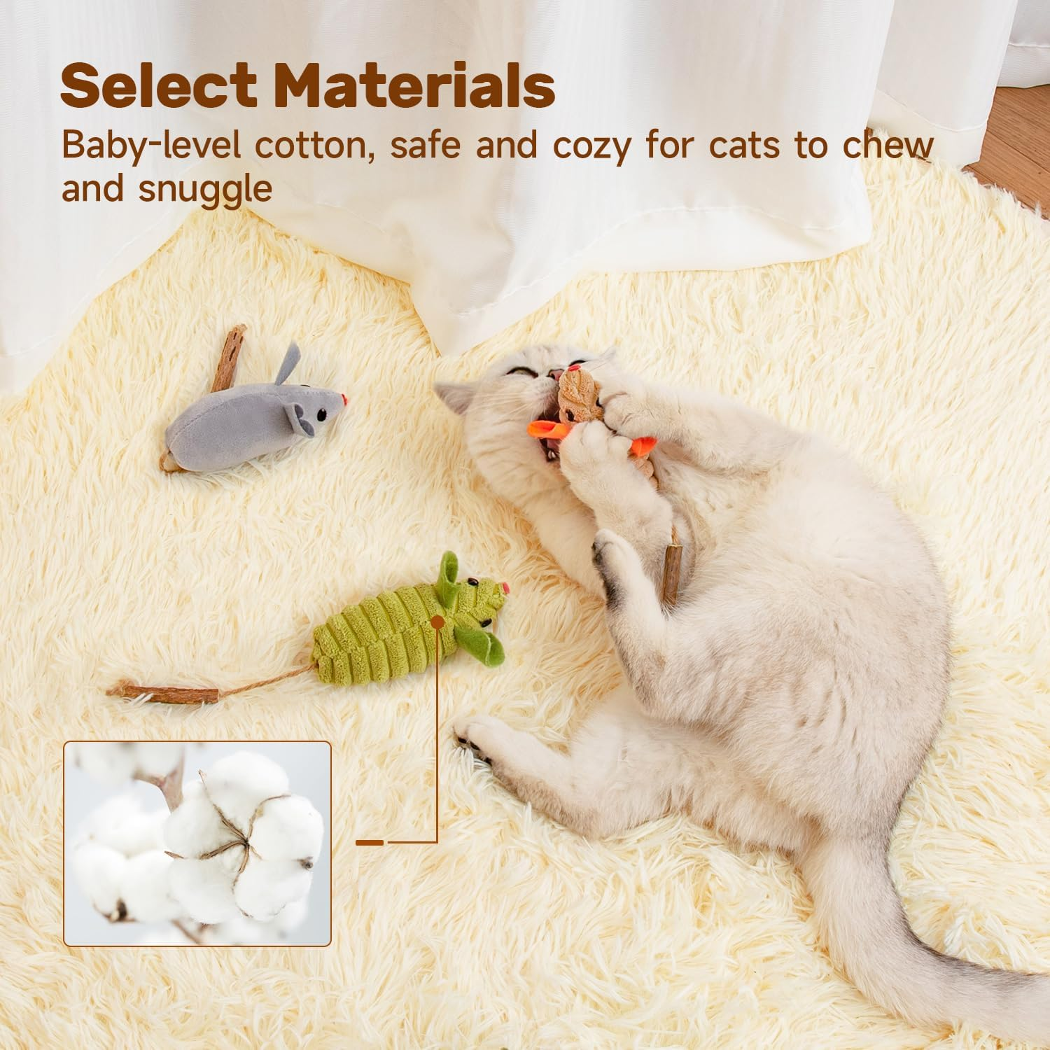 Potaroma 3Pcs Catnip Toys, Interactive Silvervine Cat Mice & Animals Toys for Indoor Cats and Kittens, Dental Cat Nip Plush Toy, Matatabi Silvervine Cat Chew Toy for Exercise image number 2