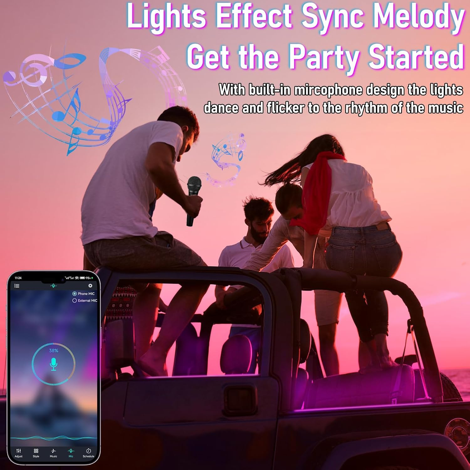 LED Strip Lights for Cars, 4Pcs Automotive Atmosphere RGB Lights with USB Port, Music Sync, APP Control and DIY Mode, Sticked LED Lights for Car Accessories Interior for SUV Truck Car Decor image number 1