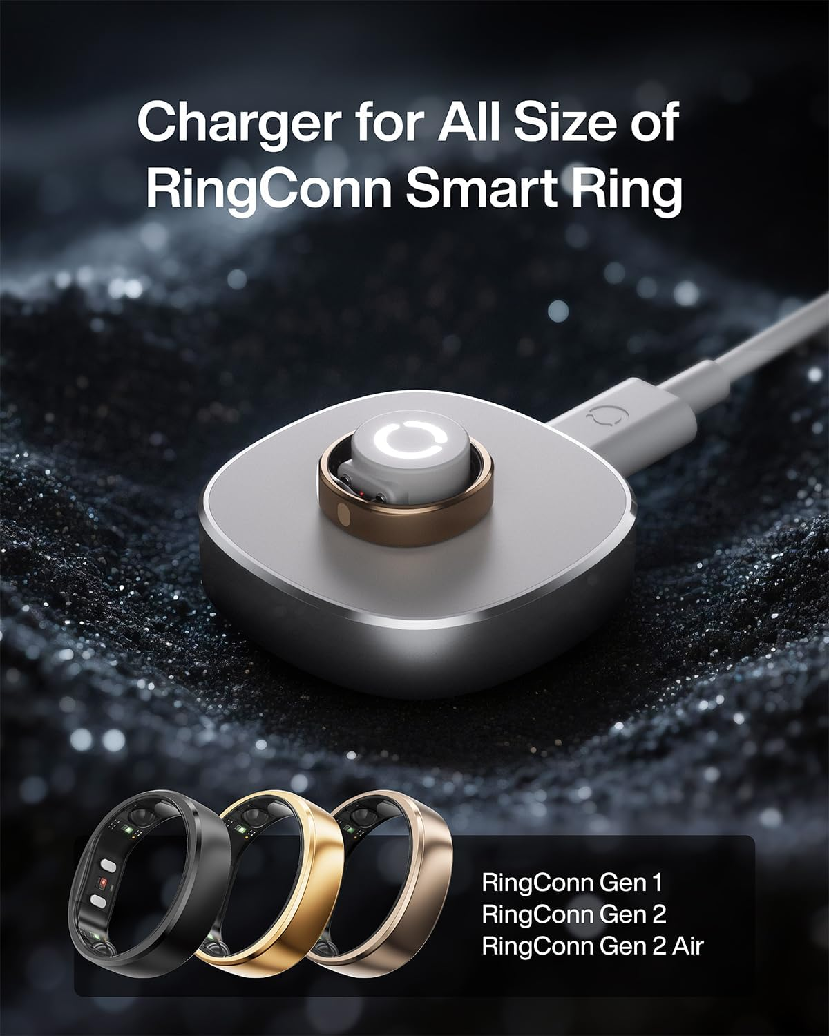Ringconn Charging Dock &ndash; Charging Dock and Type-C Cable &ndash; Compatible with All Smart Ring Sizes (Silver)