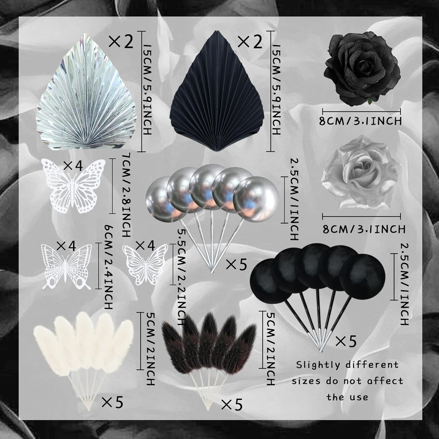 Jevenis Gothic Cake Decoration Black Rose Cake Topper Goth Butterfly Palm Leaves Punk Cake Decoration for Wedding Bridal Shower