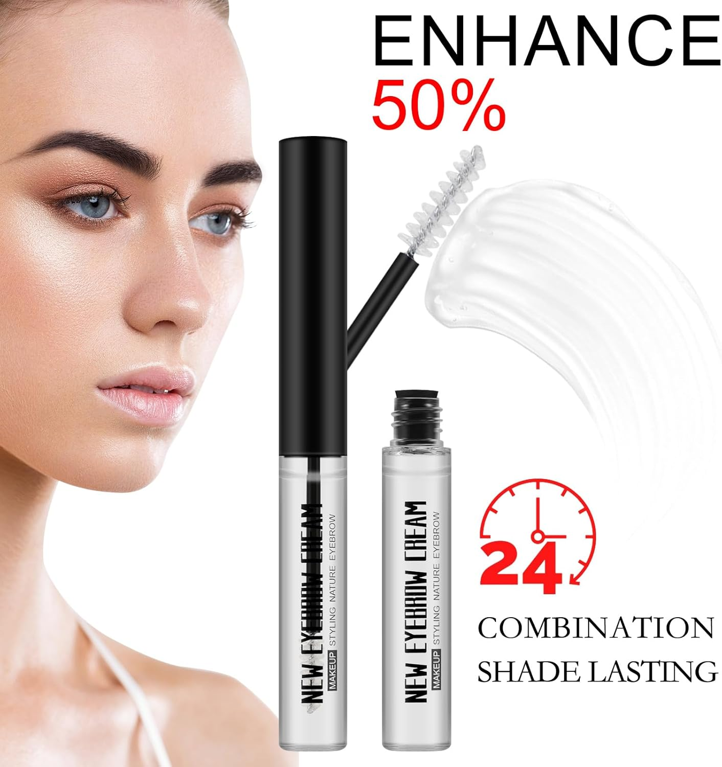 Apooliy 2Pcs Waterproof Eyebrow Gel Set，Highly Pigmented Liquid Eye Brow Gel and Clear Setting Brow Glue,Shaping Natural Eyebrows