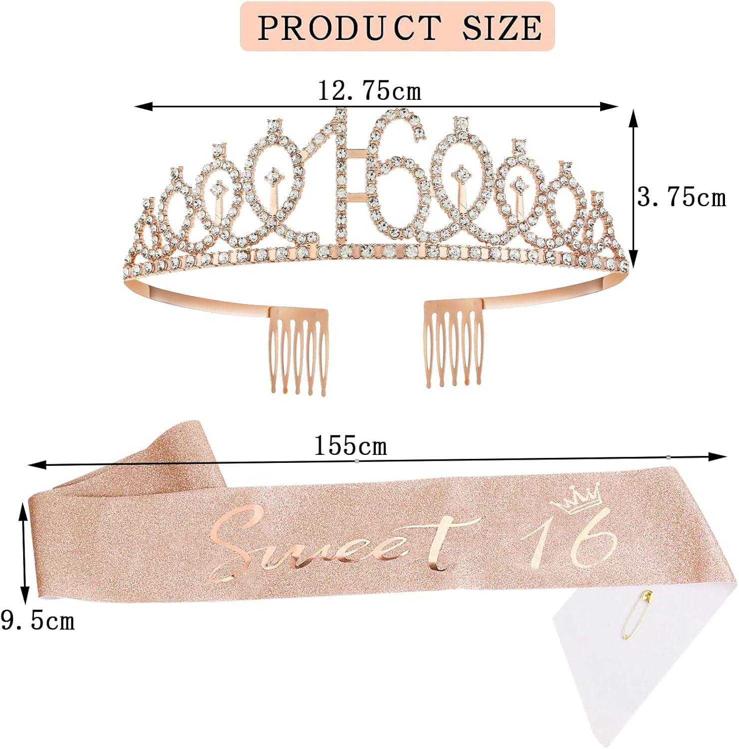 16Th Birthday Crown and Sash, 16Th Birthday Decorations for Girl 16 Years Old Girl Birthdays Gifts Sweet 16 Years Old Birthdays Party Favor Supplies image number 4