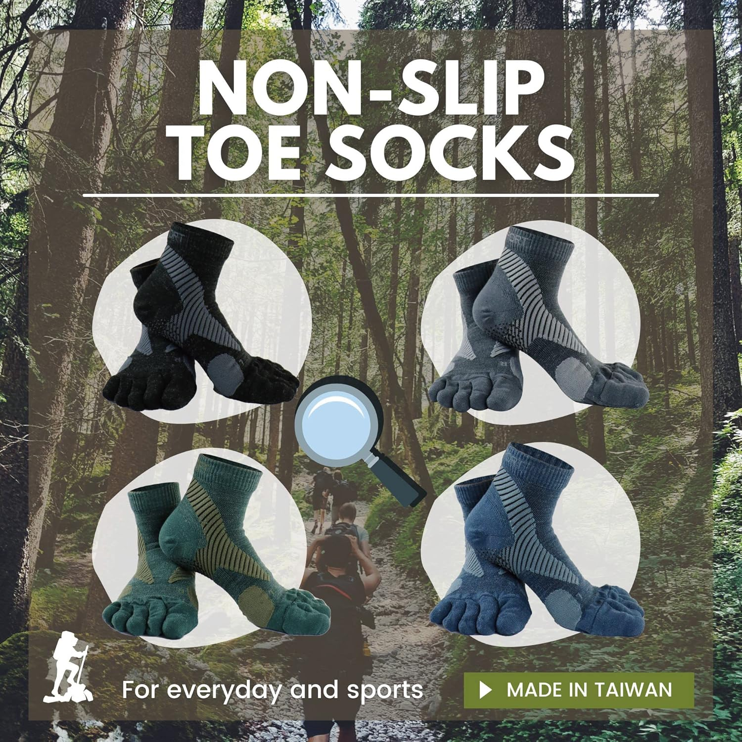 M Magic Sport Merino Wool Blend Non-Slip above Ankle Toe Socks, Five Finger, Men and Women, Running, Hiking, Cycling, Camping image number 6