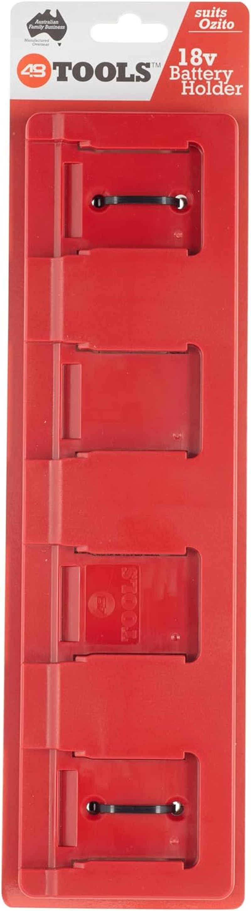 48 Tools Ozito 18V Battery Holder Wall Mount - UV Stabilised ABS Plastic, Secure Locking Mechanism, for Workshop, Truck, Van, Trailer Tool Storage, Model BH-OZI-MOR-04 image number 2