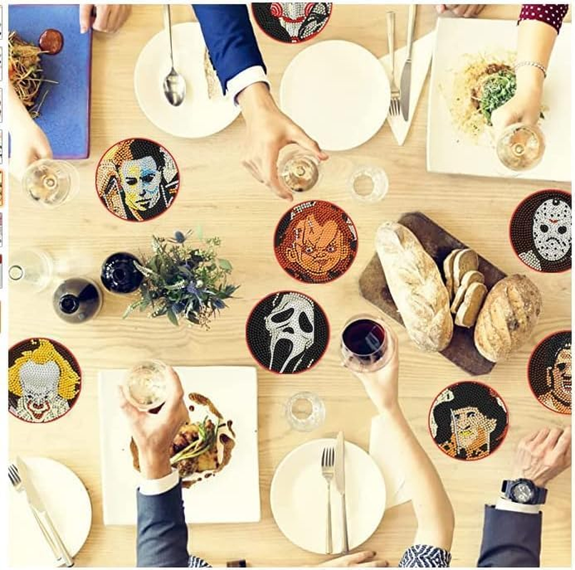 Diamond Painting Coasters Kit with Holder, Halloween Diamond Art Coasters Kits for Beginners, Adults & Kids Diamond Painting Art Craft Supplies image number 3