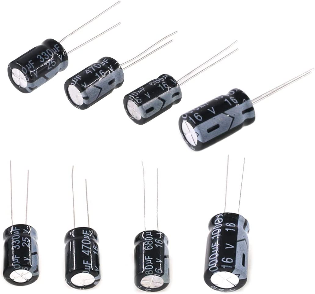 Swpeet 240Pcs 24 Kinds Different Electrolytic Capacitors Range 0.1Uf－1000Uf Assortment Kit, 10V/16V/25V/50V Aluminum Radial Electrolytic Capacitors for TV, LCD Monitor, Radio, Stereo, Game