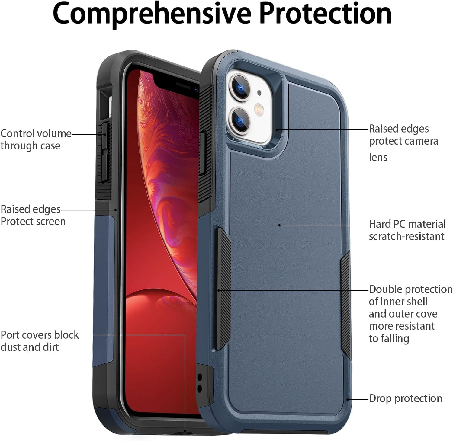 Soft Case for Iphone 11 Case(2019) 6.1-Inch, Hard Pc+Soft TPU Heavy Duty Shockproof Full Protective Tough Rugged Anti-Scratch Iphone 11 Cover image number 2