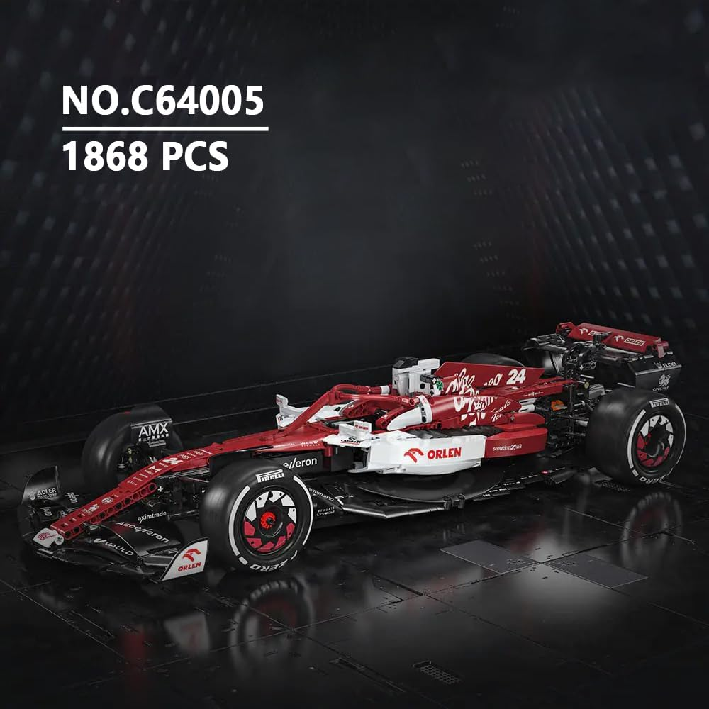 Cada Alfa Romeo Formula 1 C64005W, MOC Technical Car Building Blocks Kit Simulating V6 Engine, F1 Super Car for Adults and Teens (1868 Pieces)