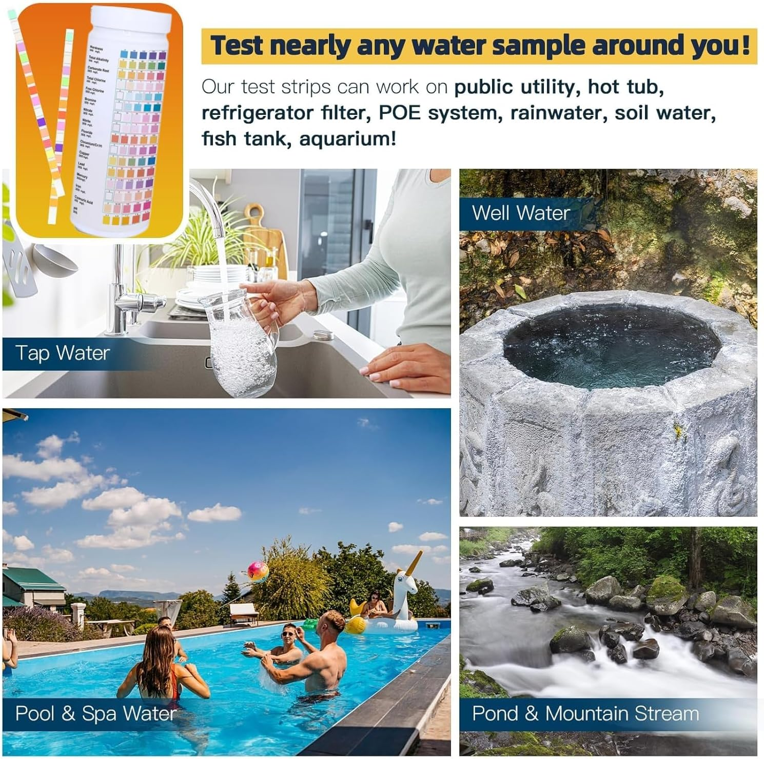 16 in 1 Pool Test Strips, 100 Strips Water Chemical Testing for Hot Tub and Spa, Accurate Test Bromine, Total Alkalinity, Ph, Free Chlorine, Total Hardness, Cyanuric Acid, and Total Chlorine image number 3