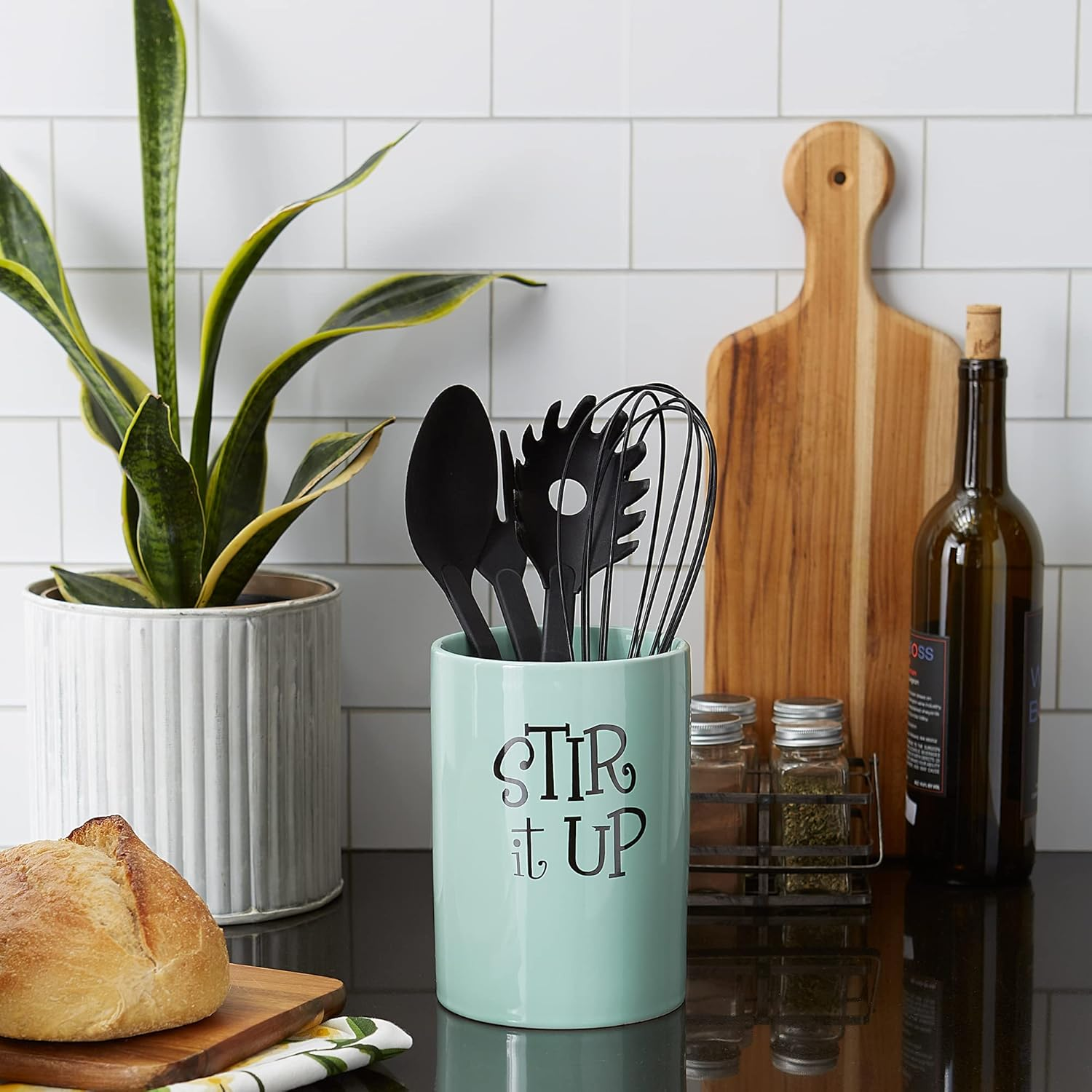 DII Kitchen Accessories Retro Collection, Ceramics, Utensil Holder, Aqua image number 3
