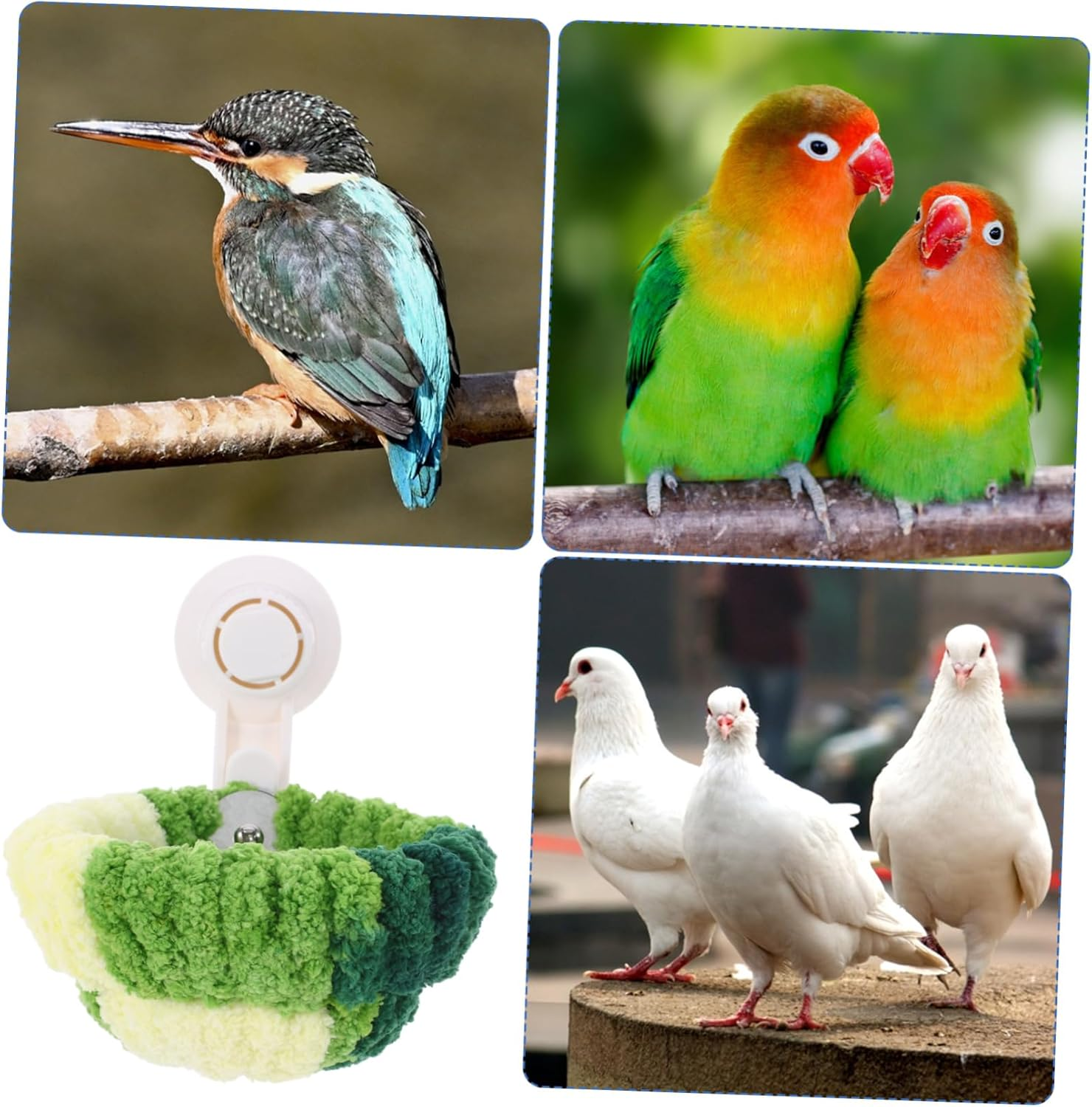 Generic Parrot Nest Little Bird Birdies Bird Nest with Suction Cup for Car Window Car Window Glass Bird Nest Plush Bird House for Cage Bird Snuggle Hut Winter Warm Bird Nest Metal Green image number 2