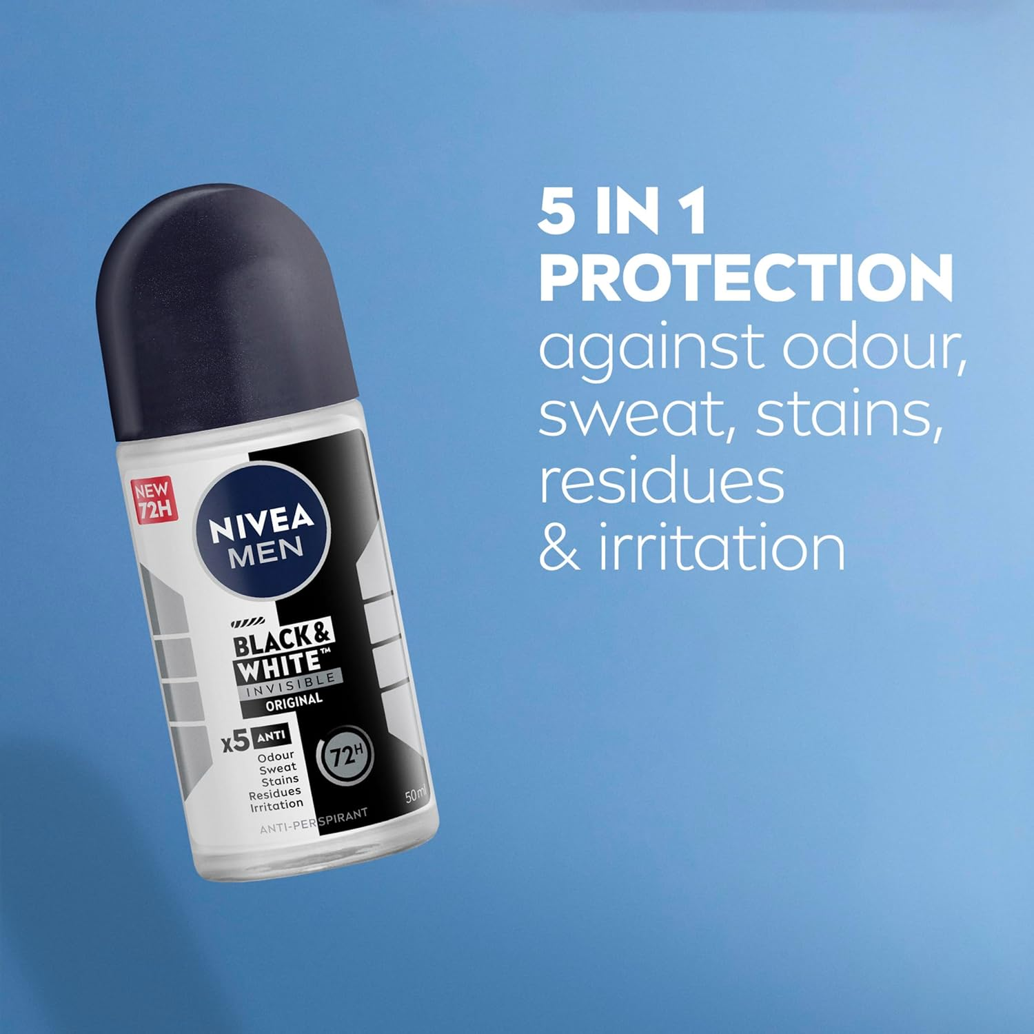 NIVEA MEN Black & White Invisible Original Anti-Perspirant Roll-On Deodorant 50Ml | Men'S Roll-On Deodorant | 72-Hour Sweat & Odour Protection | Anti-Staining Technology Protects Clothing image number 1