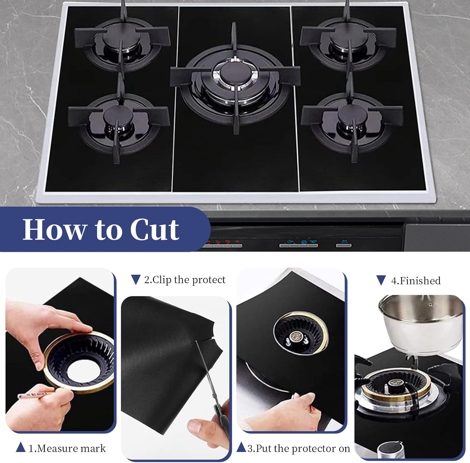 2 Set of 6 Pcs Gas Stove Burner Covers, Universal 5 Holes Gas Stove Protectors, Non-Stick Washable Stove Top Liners, Reusable Heat Resistance Gas Range Mat Fast Clean Liners for Kitchen Cooking (6) image number 2