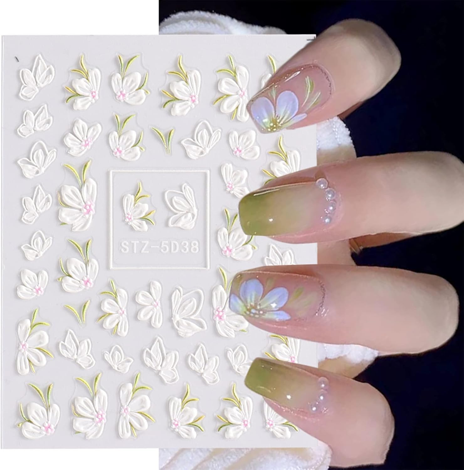 3D Embossed Flowers Nail Art Stickers Decals 4 Sheets 5D Self-Adhesive Pegatinas U&ntilde;as Pink Cherry Blossoms Nail Supplies Nail Art Design Decoration Accessories image number 3