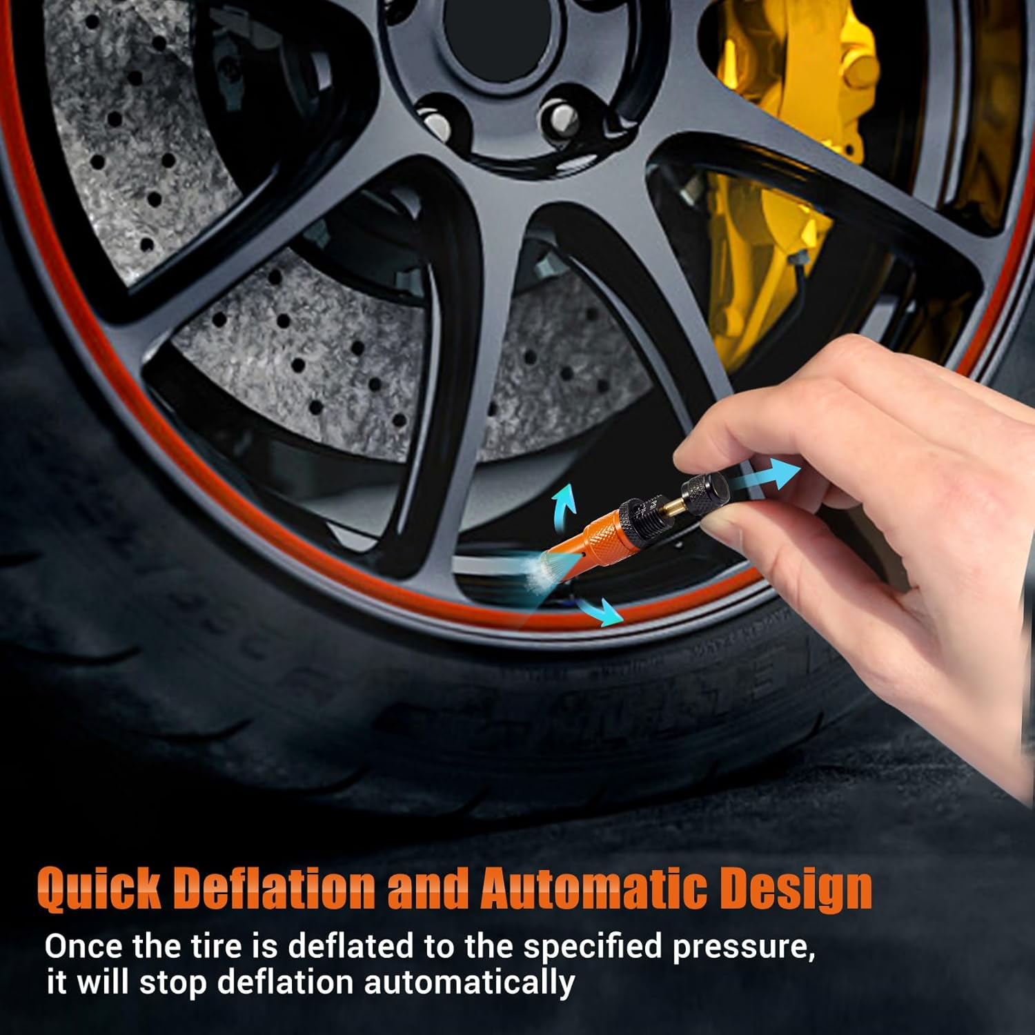 Krimocy Automatic Tire Deflator Kit 10-30 PSI, Adjustable Tyre Deflator Valve, 4 Pcs Screw-On Air down Tyre Tool for 4X4 4Wd Car Trucks Rvs Utvs