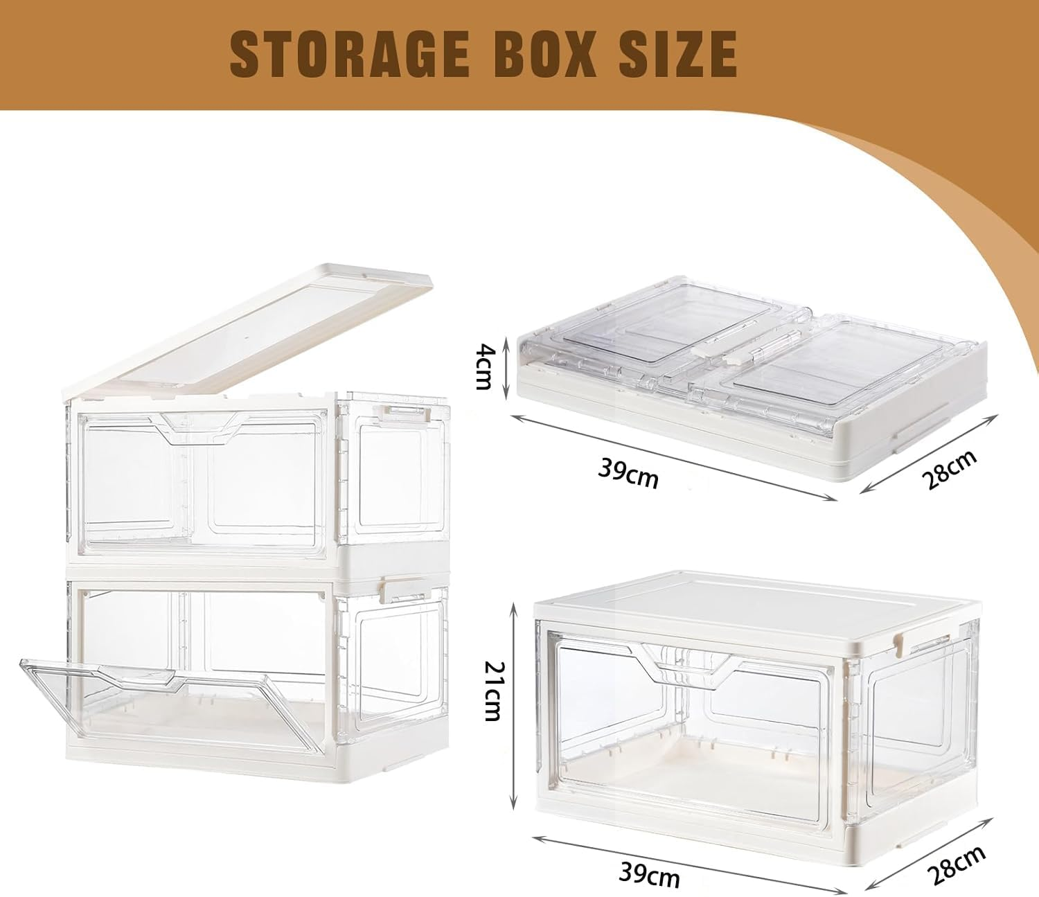 Stackable Plastic Storage Bins with Lids, Foldable Closet Organizers and Storage, 2 Drawer Storage Organizer，Clear Stackable Containers for Wardrobe,Bedroom,Office,Dorm (2 Tier-2Lids) image number 1