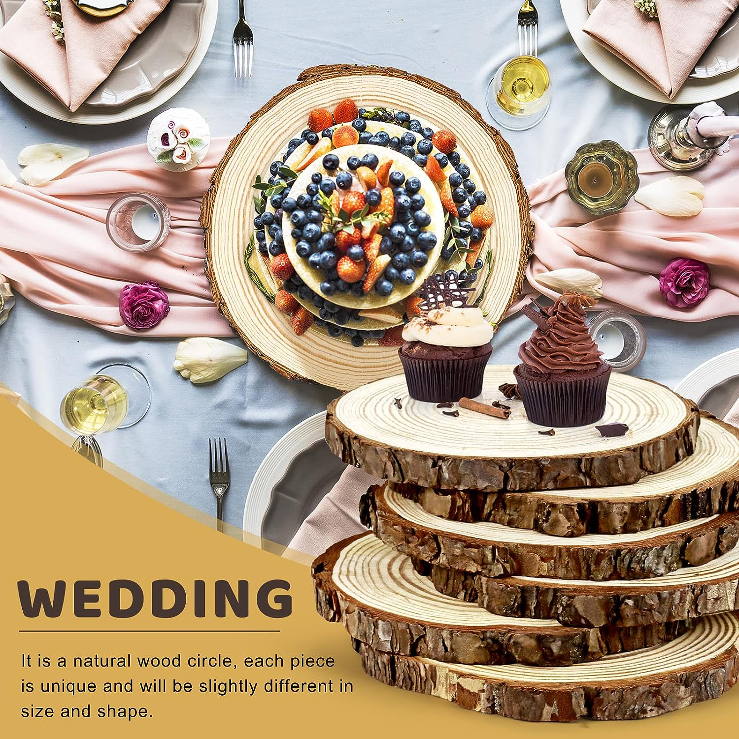 FSWCCK 6 Pack Nature Unfinished round Wood Slices, 7-8 Inches Wooden Circle, Large Wood Slabs for Weddings Centerpieces Decor and DIY Painting Crafts image number 1