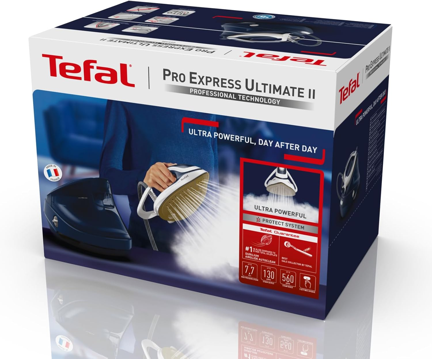 Tefal, Pro Express Ultimate 2 Steam Station,Gv9720, Garment Care, Made in France, 5 Settings on the Handle, Durilium Airglide, Removable Calc Collector, Eco Energy Setting, Auto-Off, Lock System image number 2