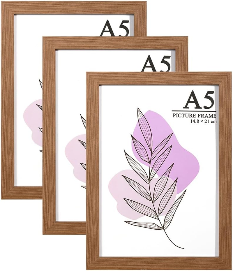 Baoee Set of 3 Brown A5 Photo Frames with Mount Acrylic Glass Poster Frame Certificate Frame Free Standing Wall Mounted image number 6