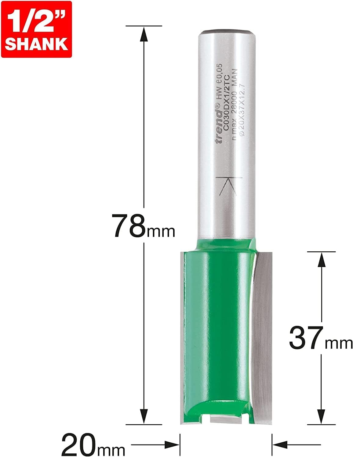 Trend C030DX1/2TC Craft Pro Two Flute Cutter, 20 Mm Diameter image number 3