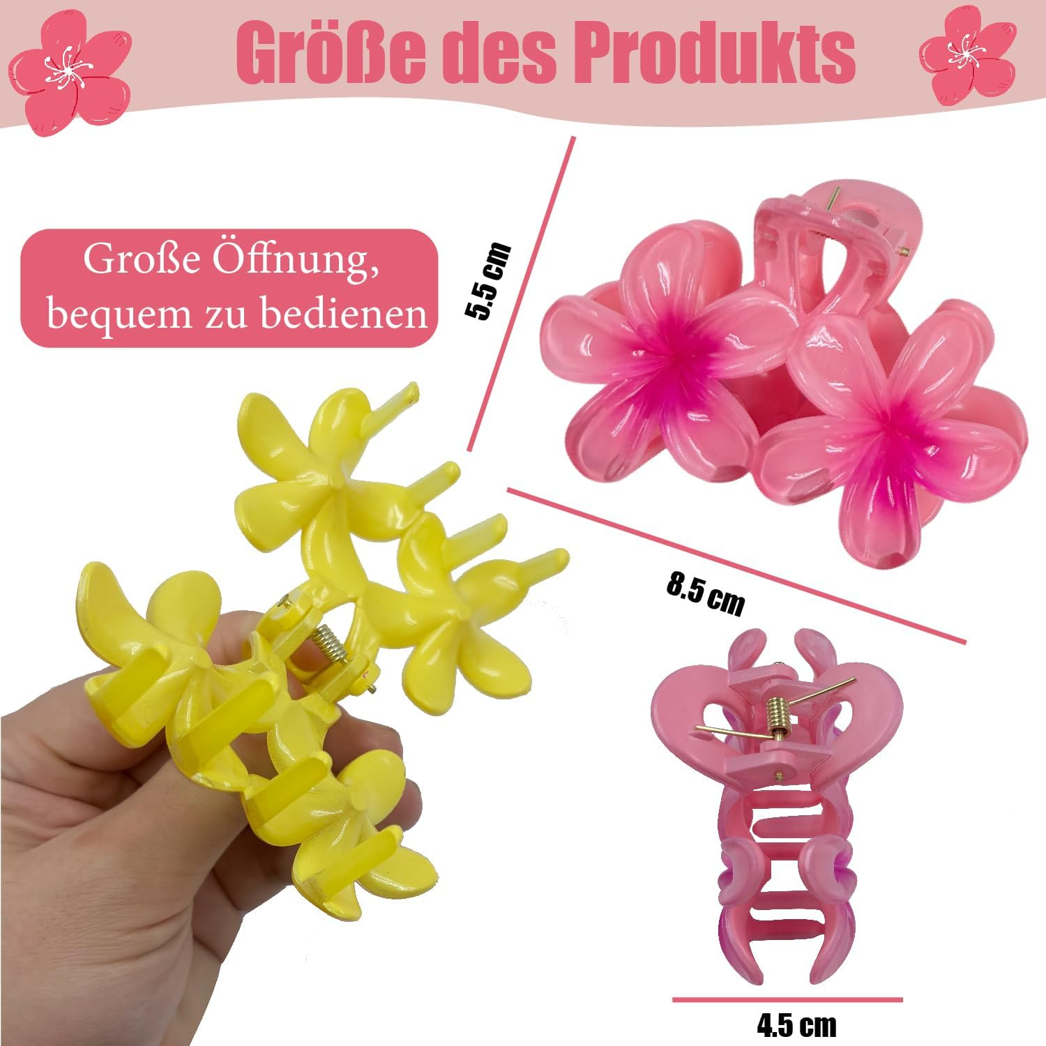 Esshogo Pack of 6 Flower Hair Clips, Hawaii Hair Clips, Women'S Non-Slip Hair Clip, Cute, Colourful Flowers, Hair Accessories, Women, Large Claw Clips for Thick Hair, Flower Hair Clip