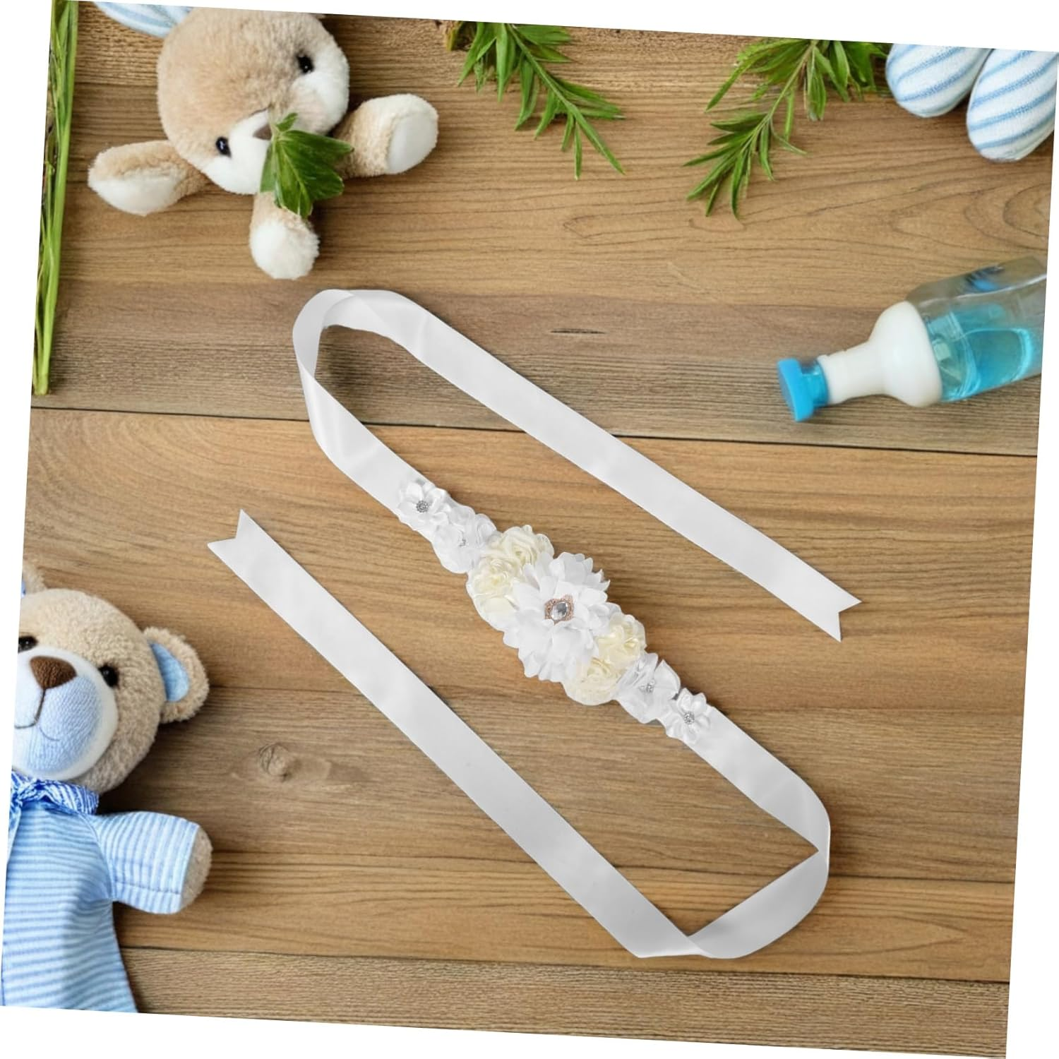 MERRYHAPY Adjustable Floral Maternity Belt with Soft Breathable Fabric for Pregnant Women Back Support Sash for Shower and Pregnancy Photography White Elegant Pregnancy Belly Band image number 6