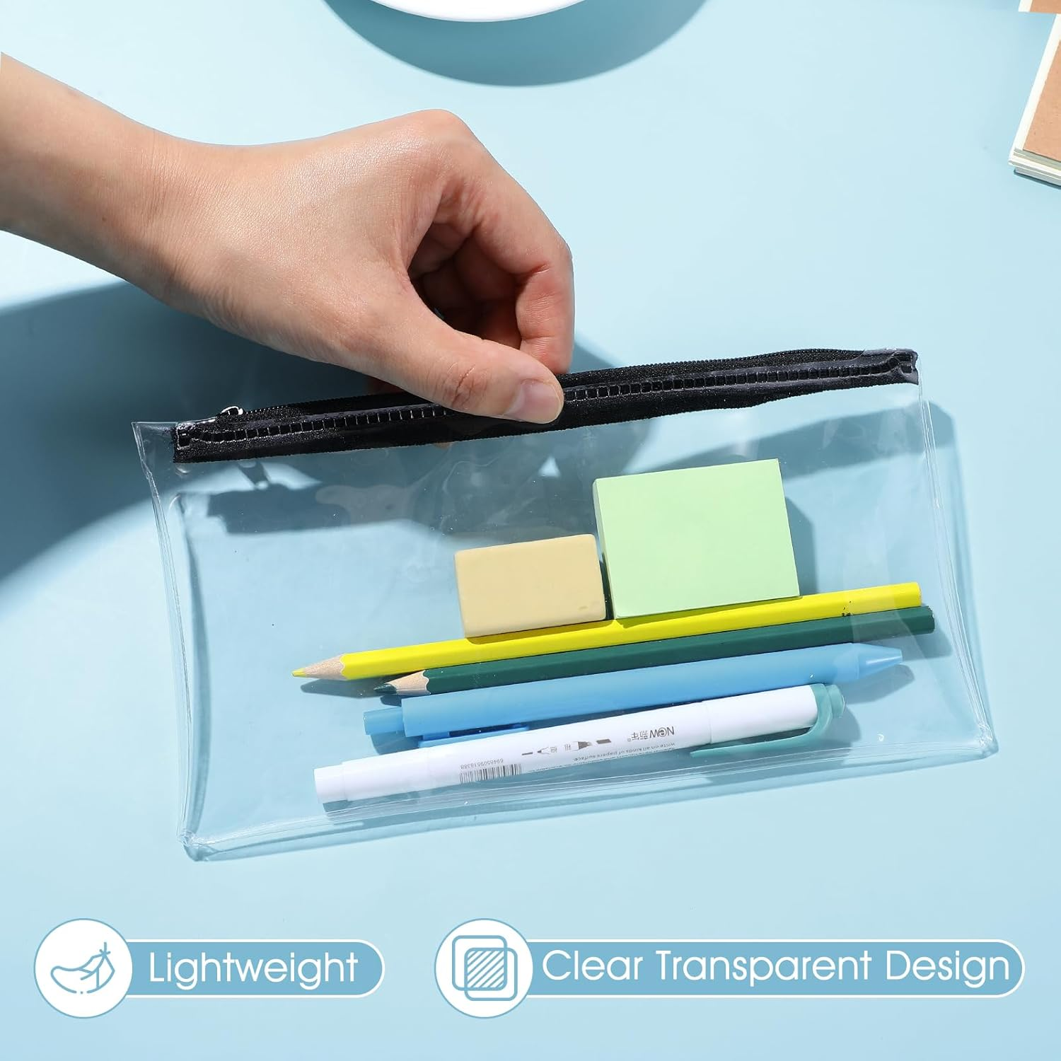 Ymapinc 2PCS Clear Plastic Pencil Pouch with Zipper for Exams, Zipper Bags, Office Storage Bags, Cosmetic Bags, Currency Bags, Stationery Bags, Multi-Purpose Bags