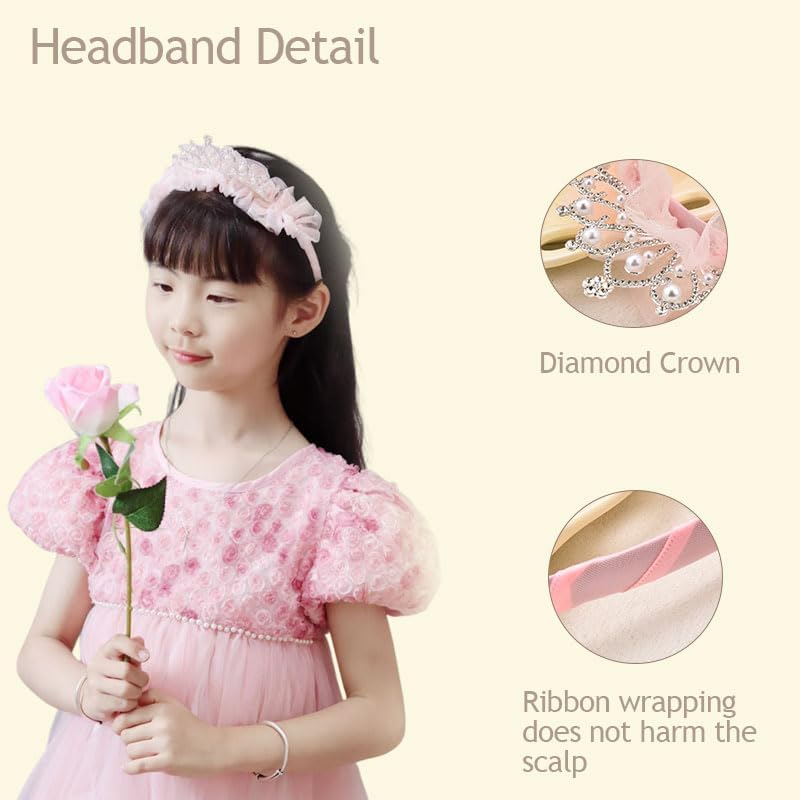 Crown Priness Tiara Cute Fairy Headband for Girls Crowns Hairband for Birthday Party Favors Christmas Halloween Cosplay Hair Accessories for Kids, Pink image number 3