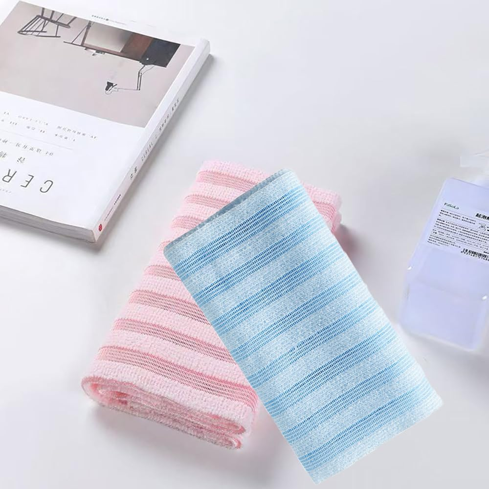Exfoliating Body Scrubber，2 Pack Back Scrubber for Shower Bath, Japanese Scrub Wash Cloth, Exfoliating Washcloth Towel for Men Women, Body Exfoliator Loofah Luffa Sponge Net Rag Back Washer (Pink & Blue) image number 2