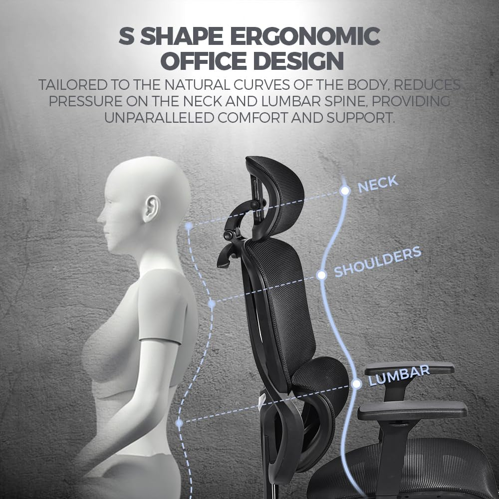 Furb Ergonomic Office Chair, High Desk Chair with 3D Adjustable Armrest Steel Base Lumbar Support for Executive/Computer Desk/Task Work, Black