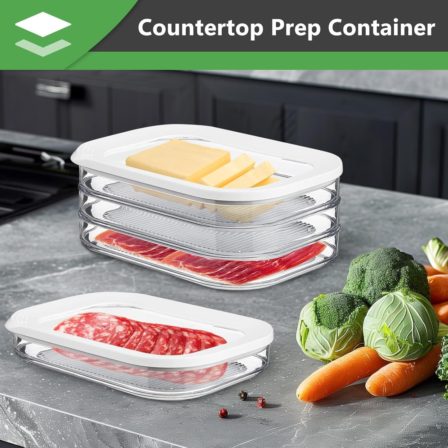 Deli Meat Container for Fridge, Stackable Bacon Cheese Container for Refrigerator, Food Storage Boxes with Lid for Cold Cuts, Lunch Meat, Salami, Meal Prep Containers, BPA Free image number 6