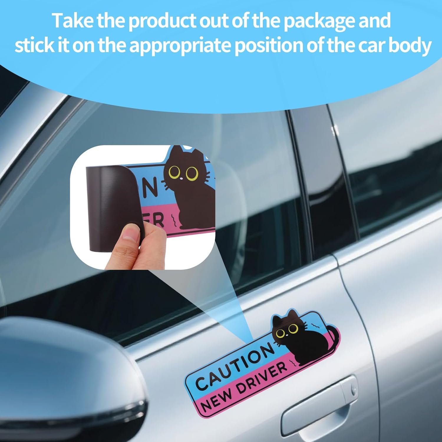 4Pcs Black Cat New Driver Car Magnets, Cute Cartoon Shivering Cat Caution Student Driver Safety Signs Reusable Magnetic Bumper Stickers Funny Car Decals for Beginners Novice Drivers Gifts