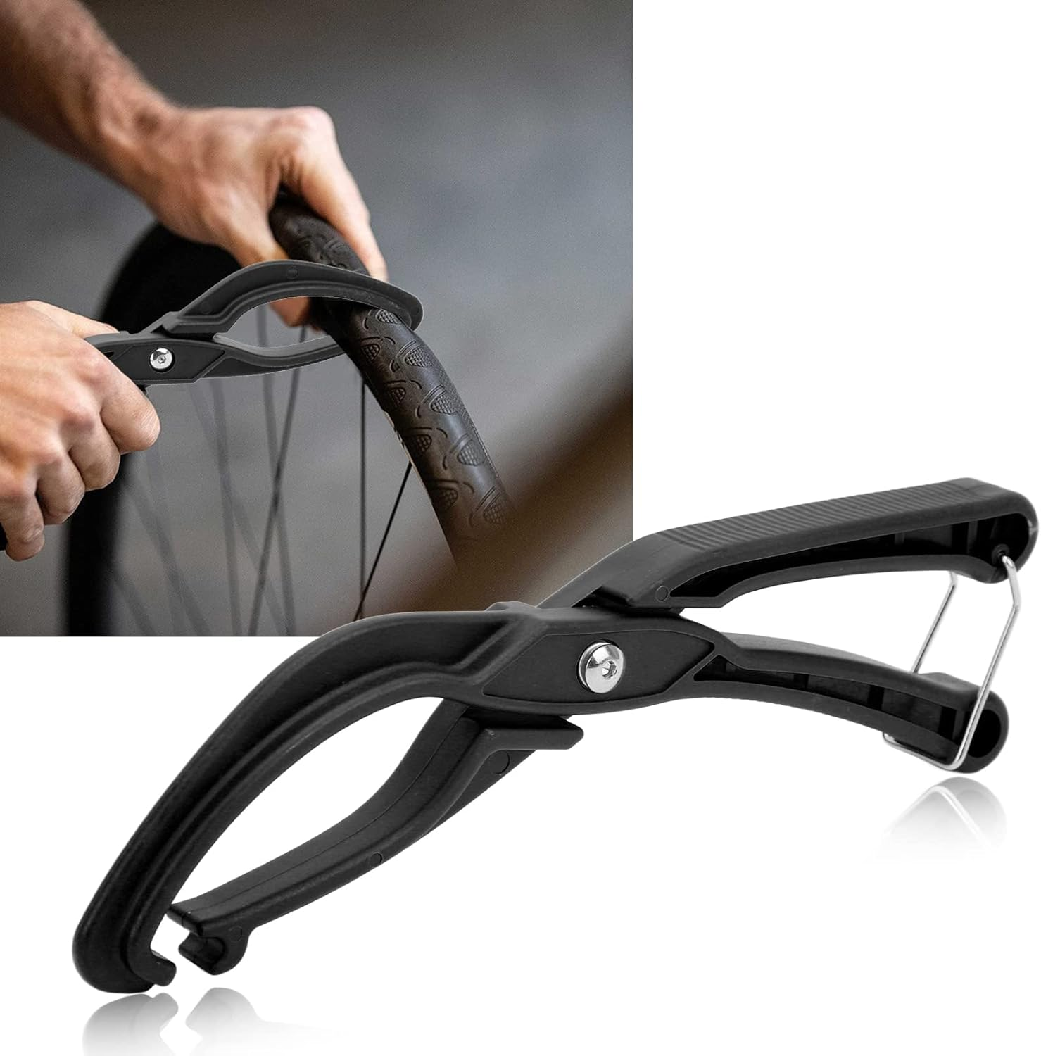 Bike Tire Pliers, Bike Bicycle Tire Lever, Labor Saving Bicycle Tyre Remover, Cycling Repair Tool with Non Slip Grip, Road Mountain Bike Tire Changer for Install Wire Bead Tires Stubborn Tires(Black) image number 5