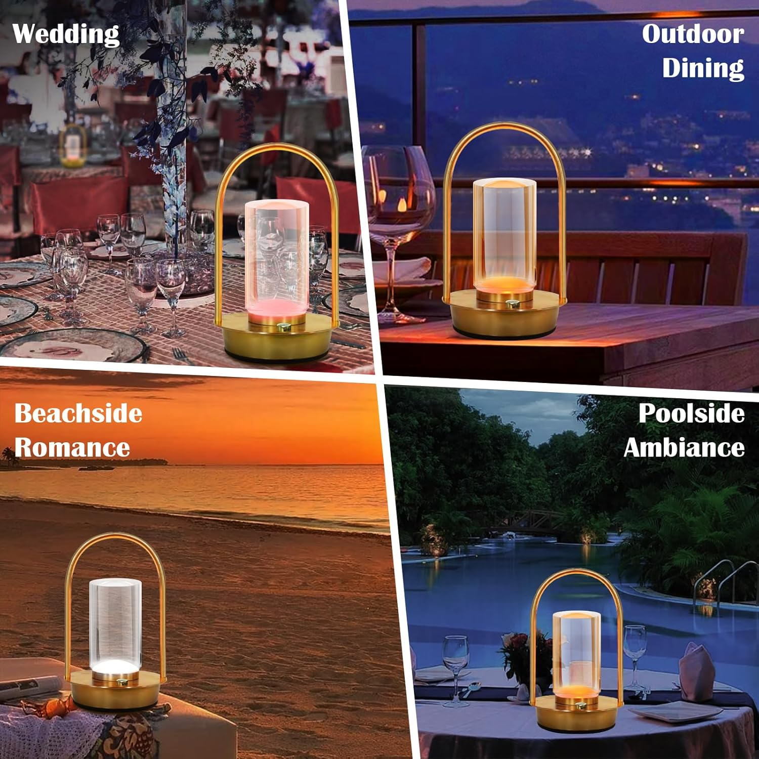 Cordless Table Lamp with Touch Control, Rechargeable LED Bedside Lamp, 3-Colour Infinitely Dimming Battery Powered Small Crystal Lantern for Bedroom/Office/Patio Light (Gold) image number 1