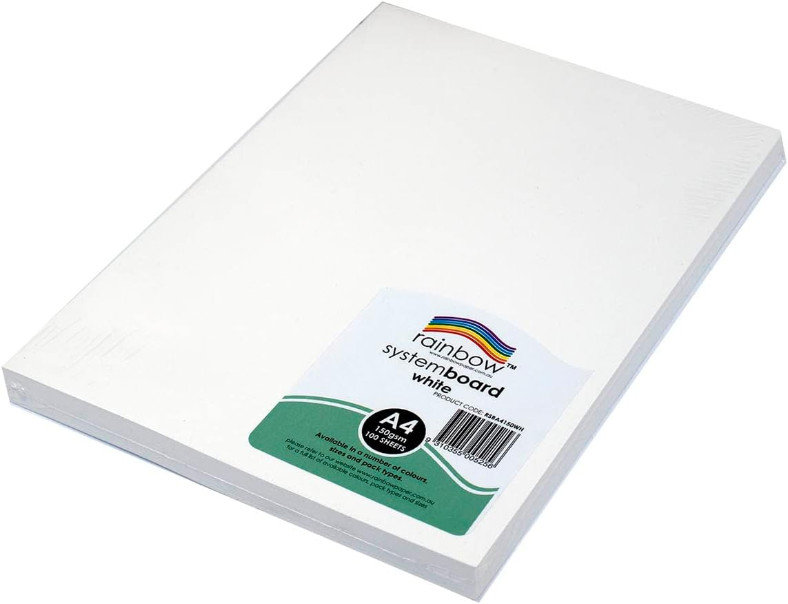 Rainbow A4 150Gsm System Board 100 Sheets, White