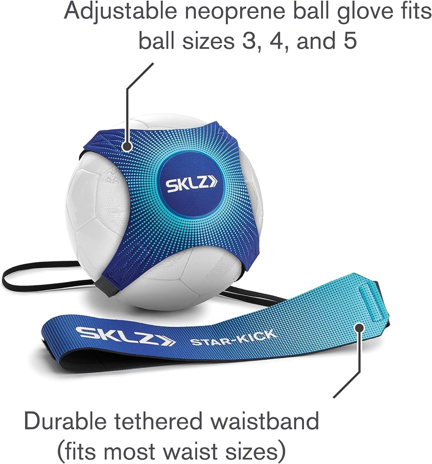 SKLZ Star-Kick Hands-Free Adjustable Solo Soccer Trainer - Fits Ball Sizes 3, 4, and 5