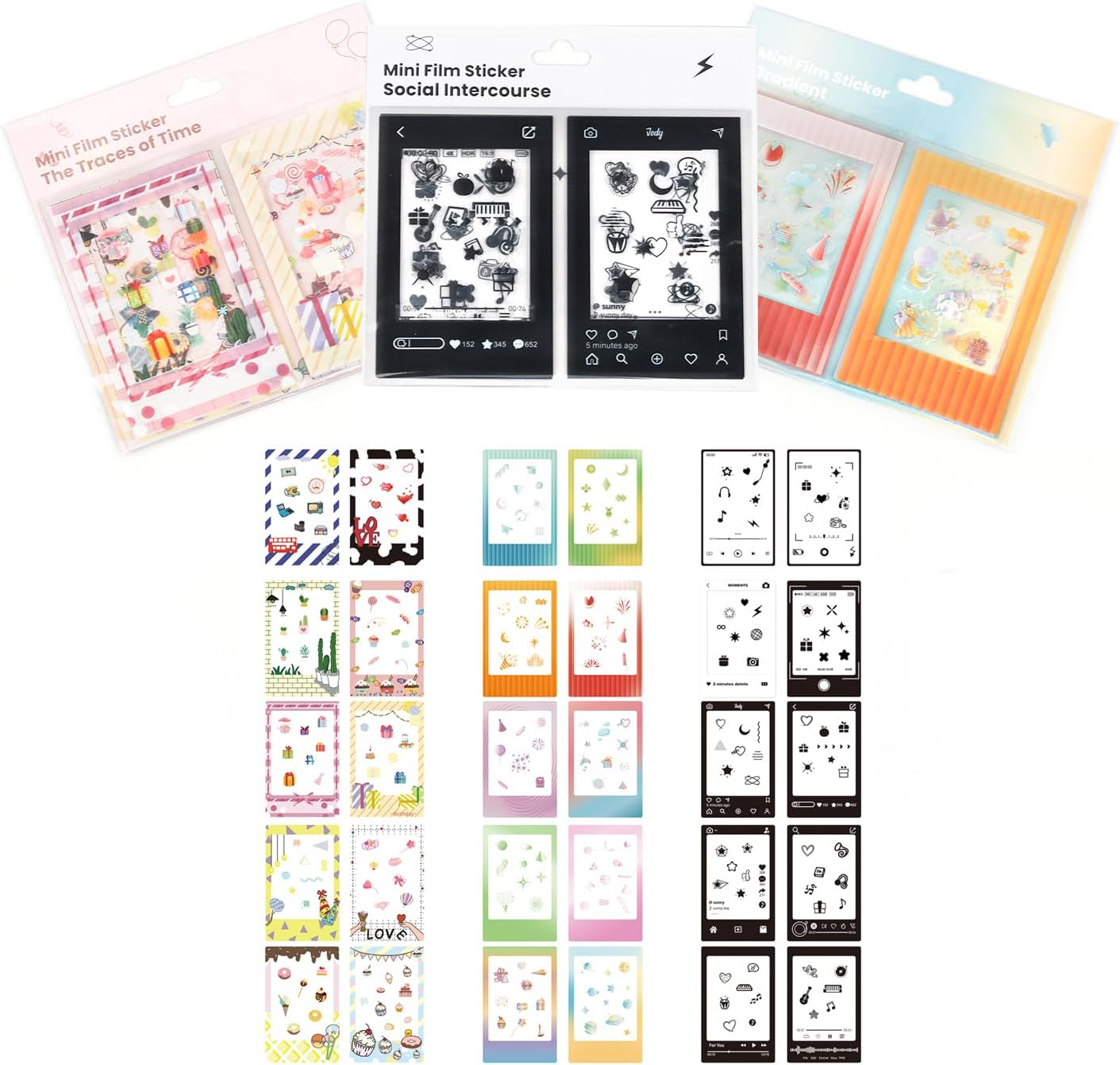 30Pcs Film Border Stickers Compatible with Fujifilm Instax Mini Liplay 12 11 9 8+ 8 Evo 99 SE 40 90 70 50S 26 25 7S Instant Film image number 5