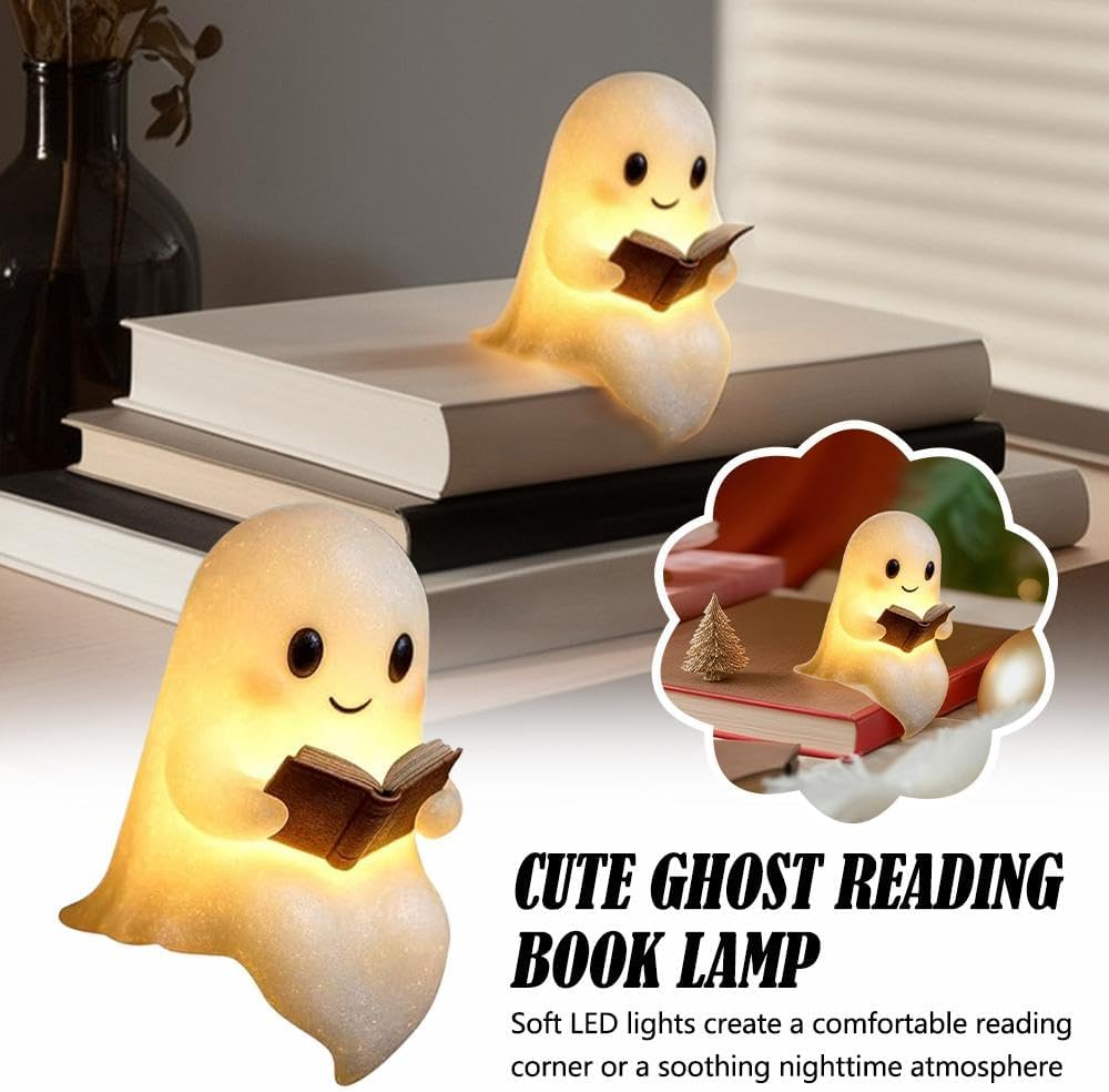Cute Ghost Reading Book Lamp, Halloween Ghost Night Light, 3D LED Night Light for Halloween,Ghost Reading Night Lamp, Light up Halloween Decor for Bedroom Study Room, Readers Gifts image number 5
