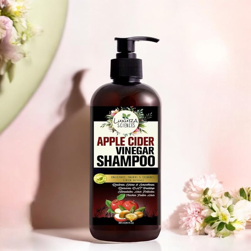 Luxura Sciences Apple Cider Vinegar Shampoo 300ML,SLS Sulfate Free Organic - Best for Damaged, Dry, Curly or Frizzy Hair - Thickening for Fine/Thin Hair, Safe for Color and Keratin Treated Hair