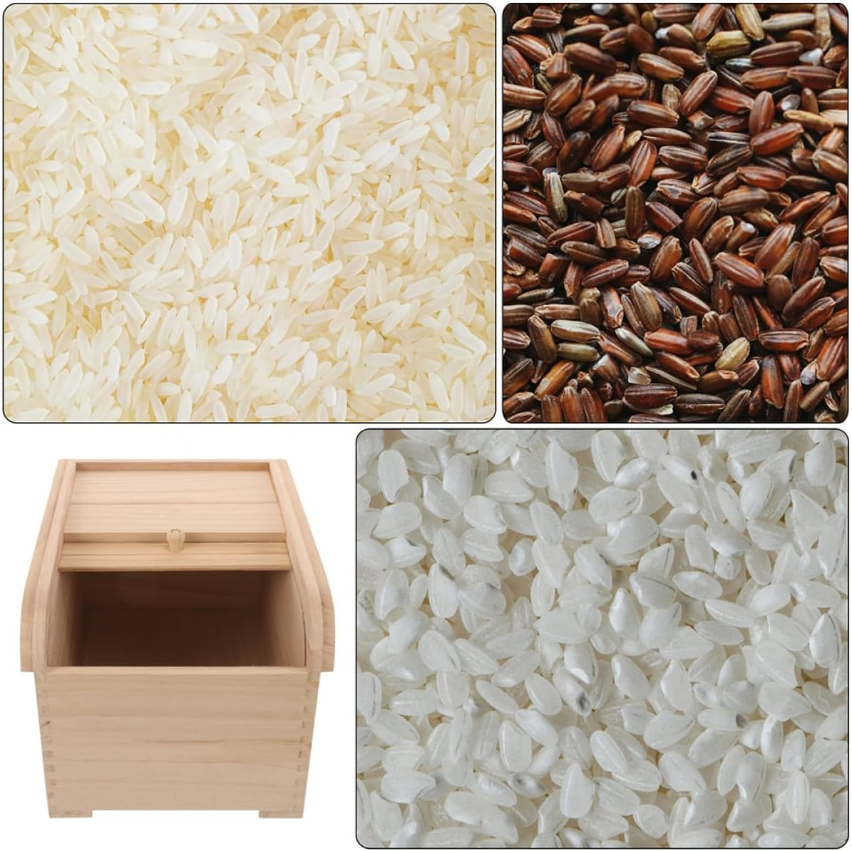 STAHAD Wooden Rice Storage Bin with Lid 10Kg Capacity Sealed Solid Paulownia Wood Food Container for Pantry Moisture and Kitchen Storage Organizer image number 5