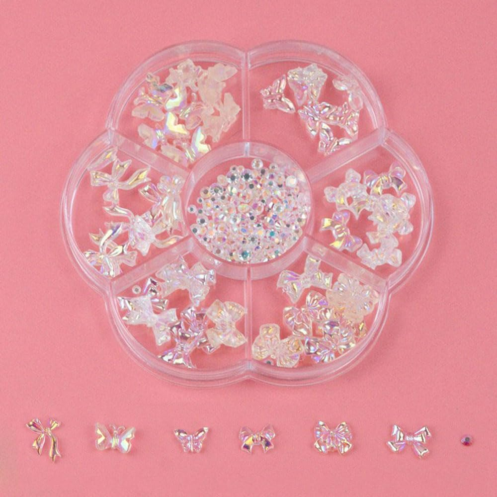 300 Pcs 3D Pink Nail Charms Y2K Kawaii Crystal for Nail Decor, Cute Bow Heart Star Moon Nail Gems Set, Nail Charms and Gems, Gifts for Women