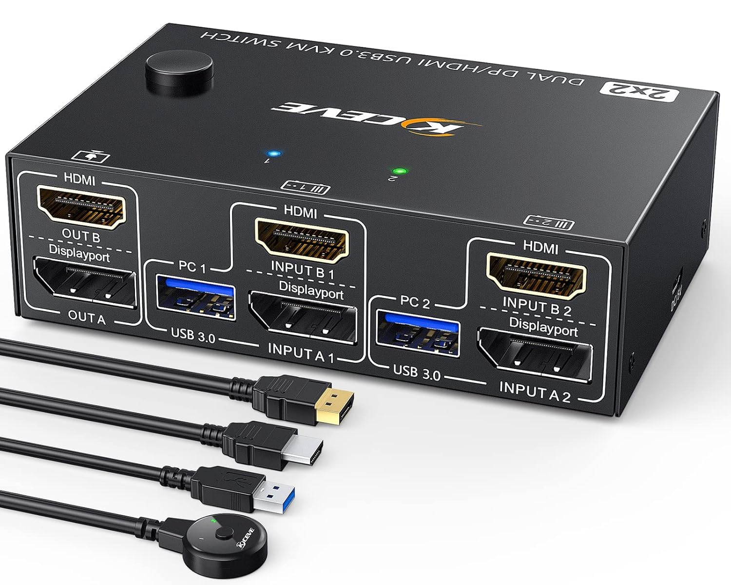 USB 3.0 Dual Monitor KVM Switch Hdmi+Displayport 4K@60Hz,2K@120Hz,Camgeet 2 Monitors 2 Computers KVM Switch for 2 Computer Share 2 Display and 4 USB3.0 Devices.Wired Remote and 4 Cables Included image number 2