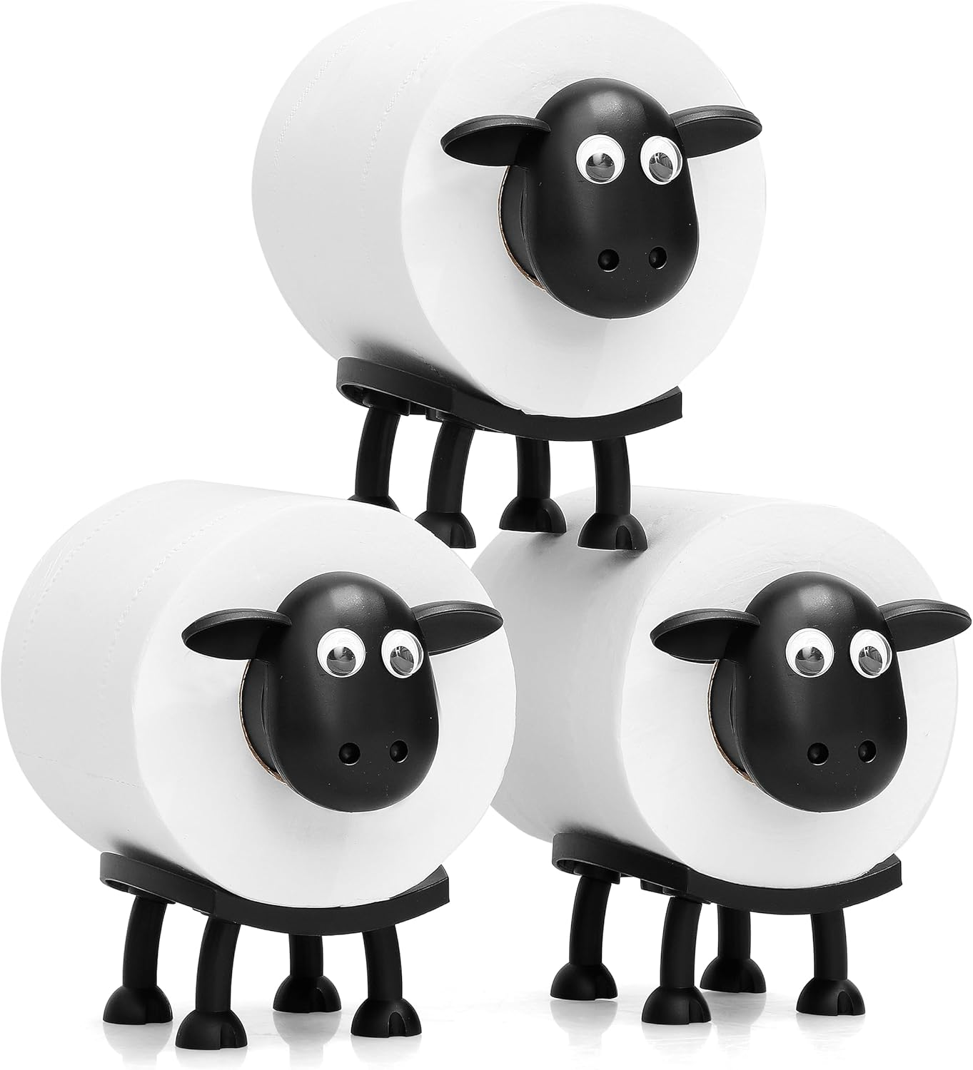 VELENTI Sheep Toilet Roll Holder - Funny Toilet Paper Holder Free Standing Bathroom Set - 3D Printed Black Sheep Loo Roll Holder - Hilarious Tissue Paper Roll Storage - Cute Bathroom Decor - Set of 3