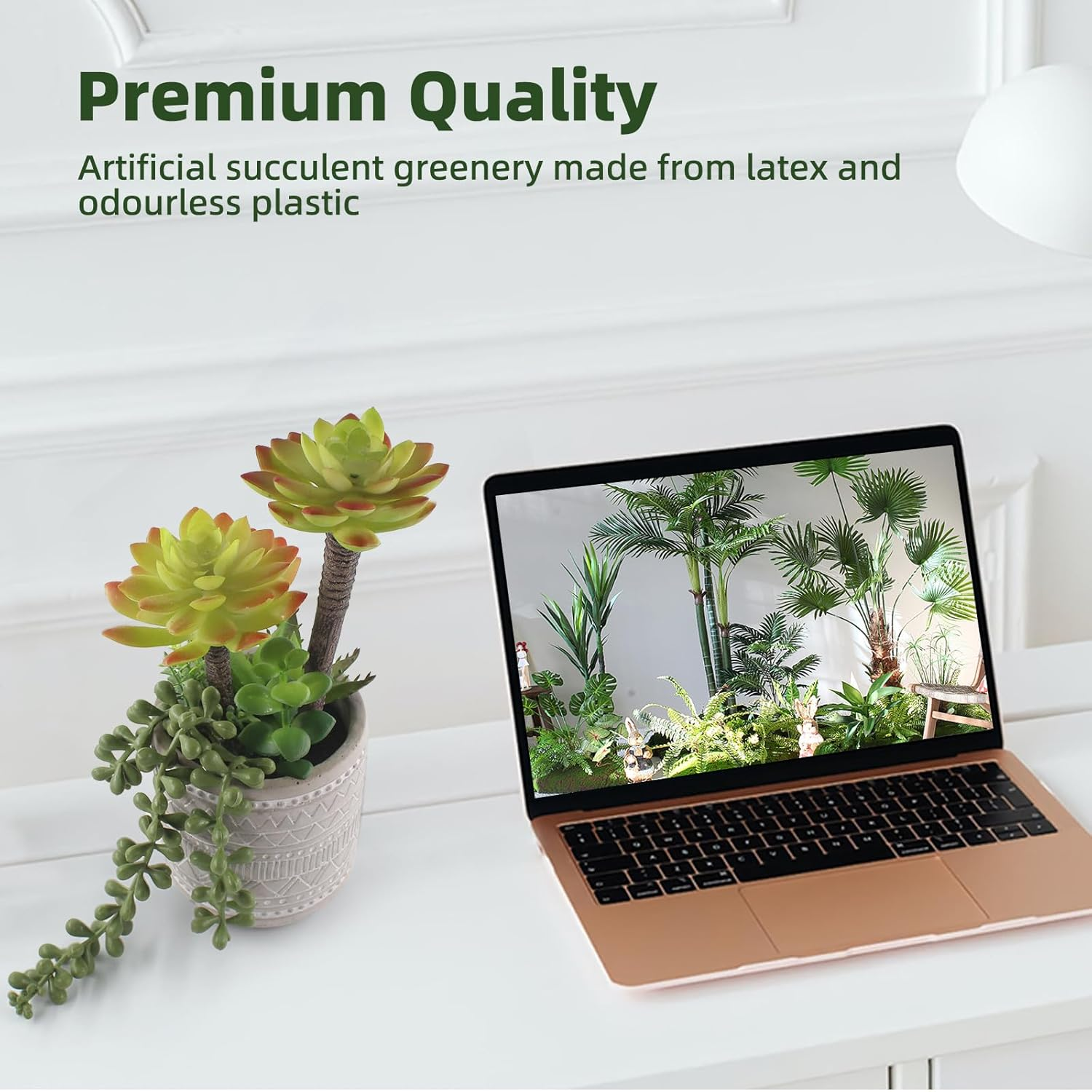 Artificial Succulents 11 Inch Realistic Textured Fake Succulents Faux Plants Aloe String of Pearls Potted Ceramic Plant for Home Decor Table Centerpiece image number 5