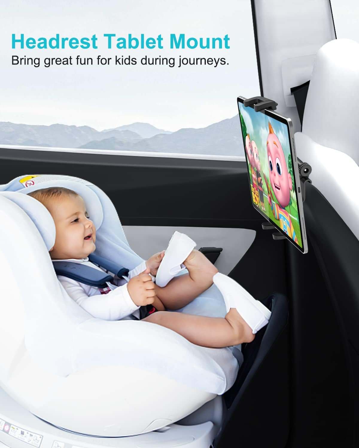 Tesla Headrest Tablet Mount for Model 3/Y, EXSHOW 360&deg; Adjustable Back Seat Ipad Phone Holder, Car Road Trip Essentials Stand for Kids, for 4-12.9" Ipad Pro Air Mini, Galaxy, Fire Hd, Iphone image number 2